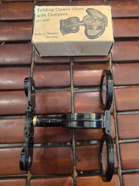 Folding Opera Glasses W/Compass Vintage Spy 1950s West Germany w/ Original Box